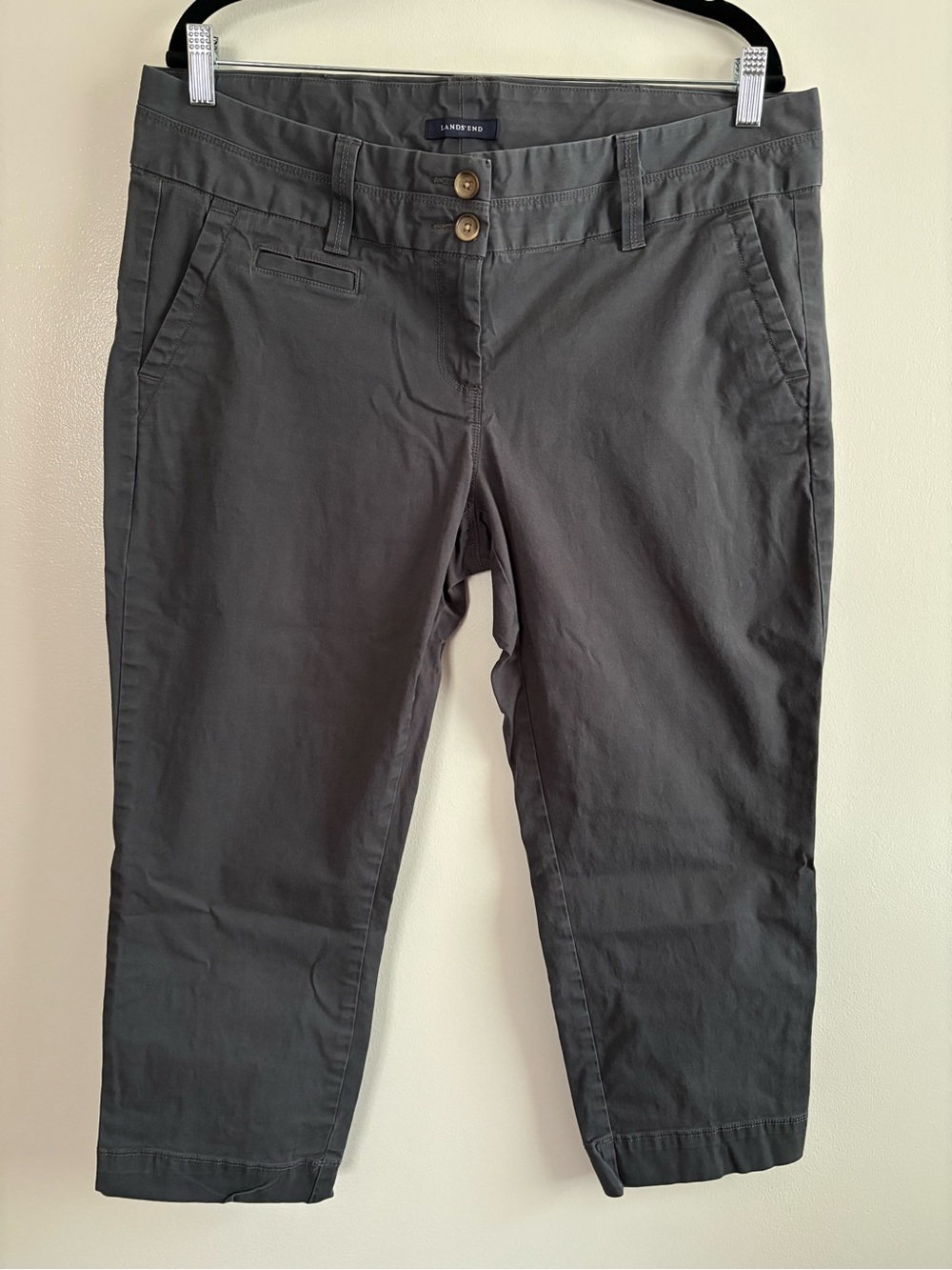 Lands' End Women's Dark Gray Cropped Capris Low-to-Mid-Rise Waist Size 14
